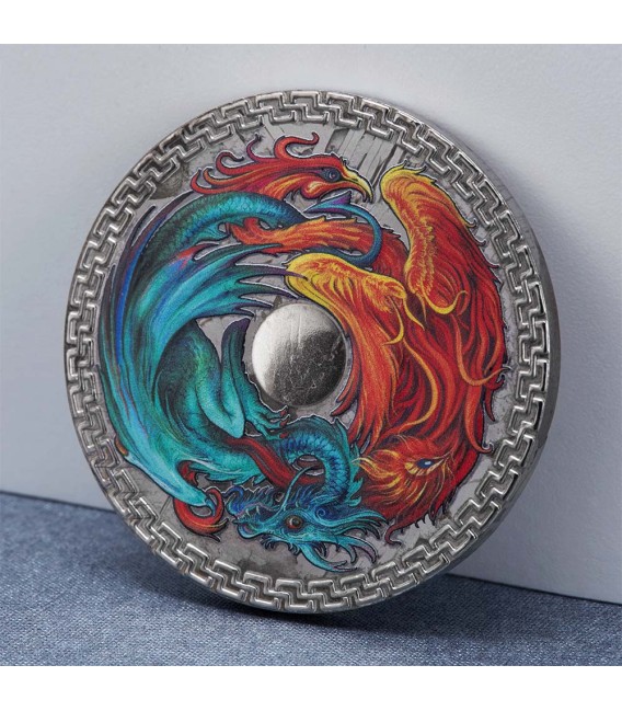 PHOENIX AND DRAGON 1 Oz Mетеорит Mонета 1$ Tokelau 2022