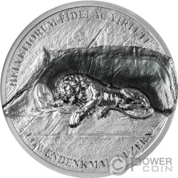 LION MONUMENT Умирающий лев 1 Oz Серебро Монета 5$ Острова Кука 2024