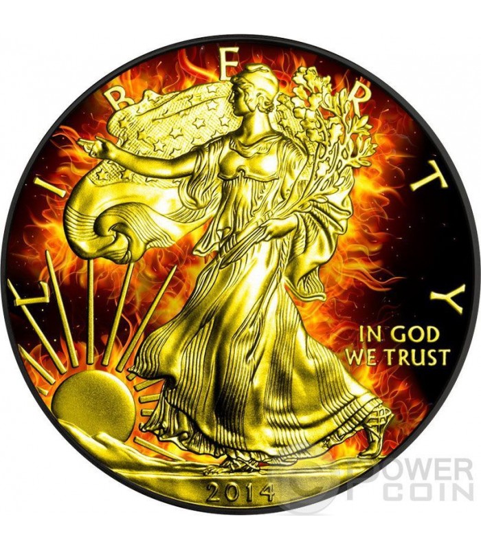 BURNING WALKING LIBERTY Eagle Fire Black Ruthenium Gold 1 Oz