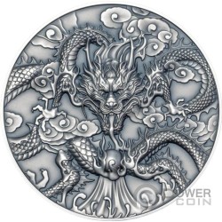 CHINESE DRAGON ART Antiqued 5 Oz Серебро Монета 10$ Ниуэ 2024