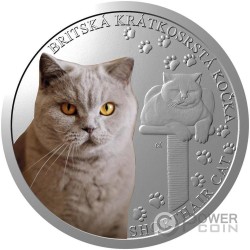 BRITISH SHORTHAIR Cat Breeds 1 Oz Серебро Монета 1$ Ниуэ 2024