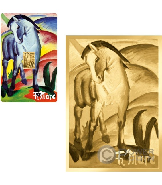 BLUE HORSE I Franz Marc 1/1000 Oz Moneda Oro 3000 Francs Chad