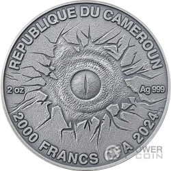 TRICERATOPS Lost World 2 Oz Silver Coin 2000 Francs Cameroon