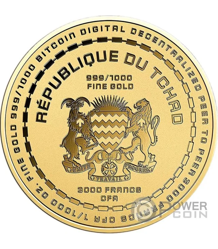 BITCOIN 1/1000 Oz Gold Münze 3000 Francs Chad 2023
