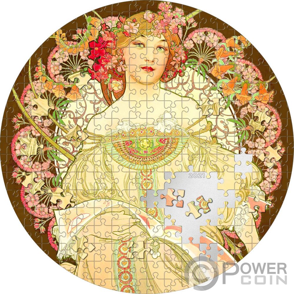 REVERIE by Mucha Micropuzzle Treasures 3 Oz Silber Münze 20$ Palau 2021