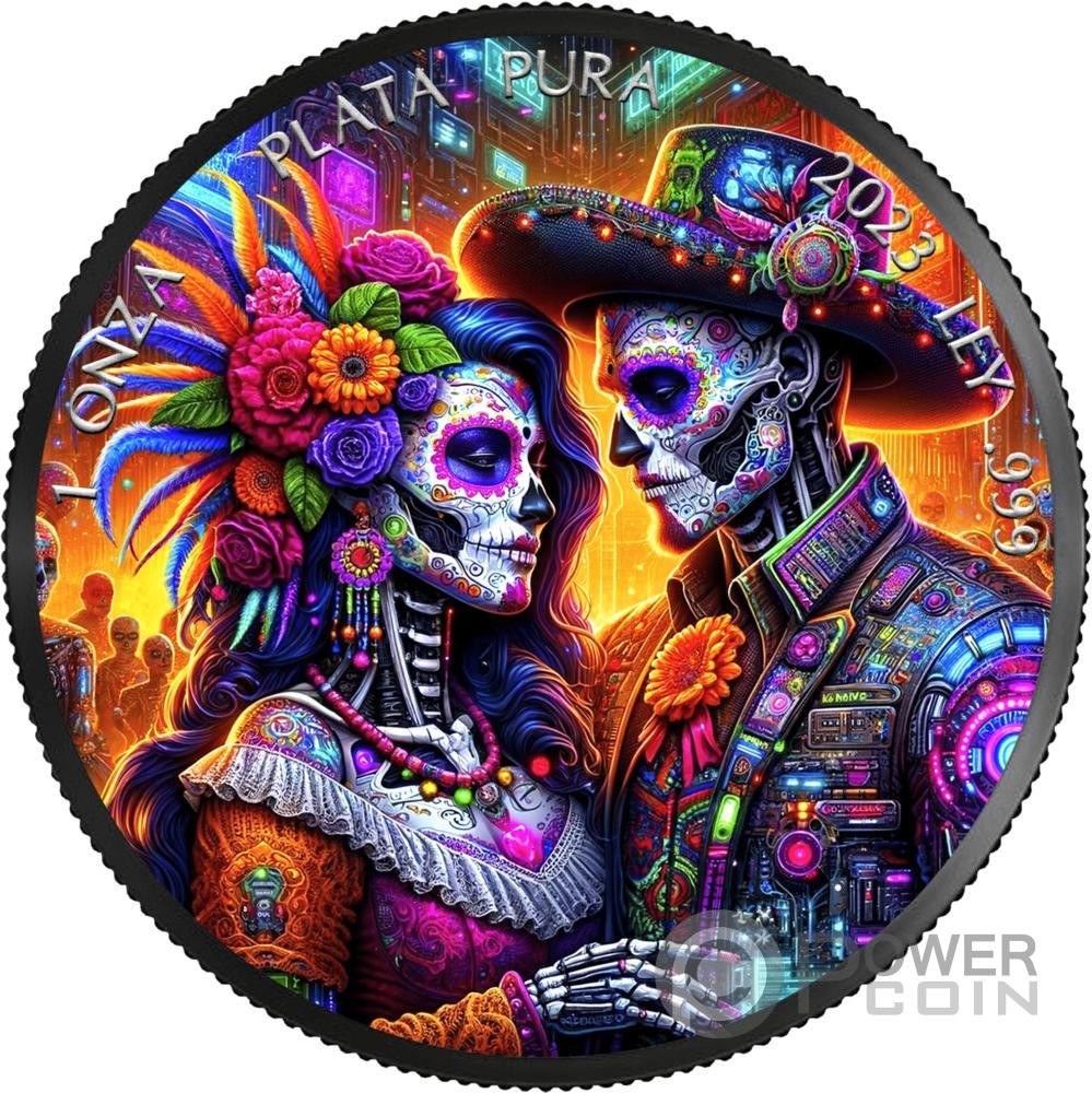 DIA DE LOS MUERTOS Cyberpunk 1 Oz Silver Coin Mexico 2023