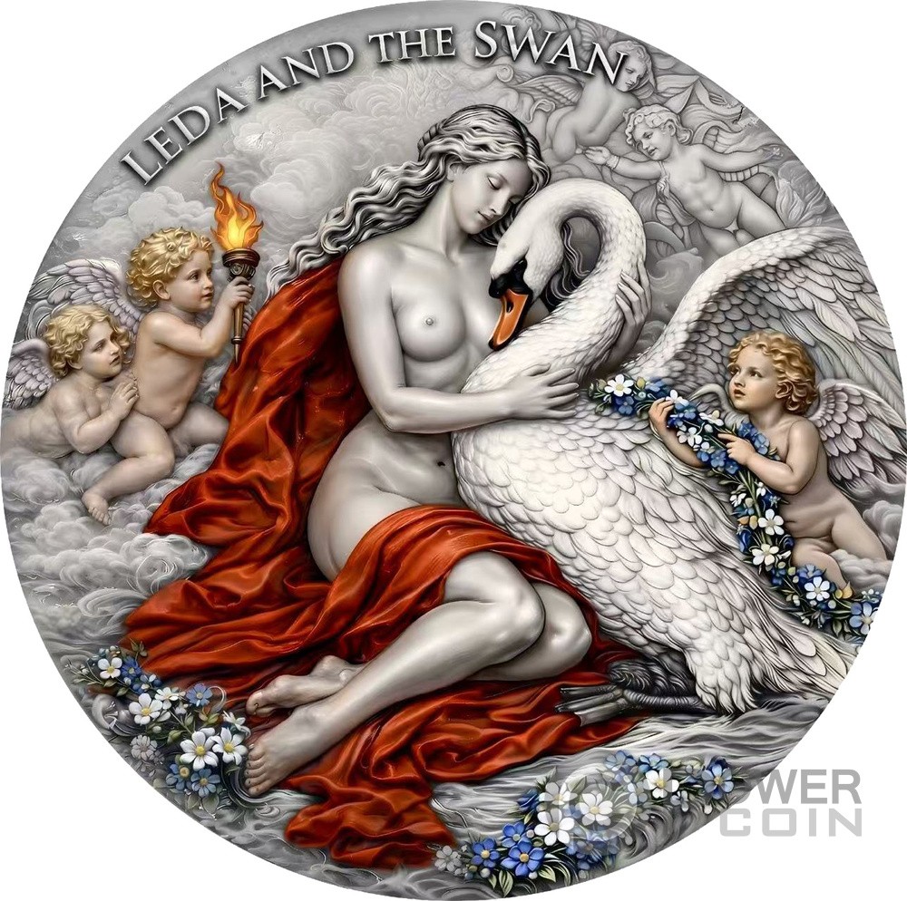 LEDA AND SWAN Ancient Greek Mythology 2 Oz Silver Coin 2000 Francs Cameroon 2026