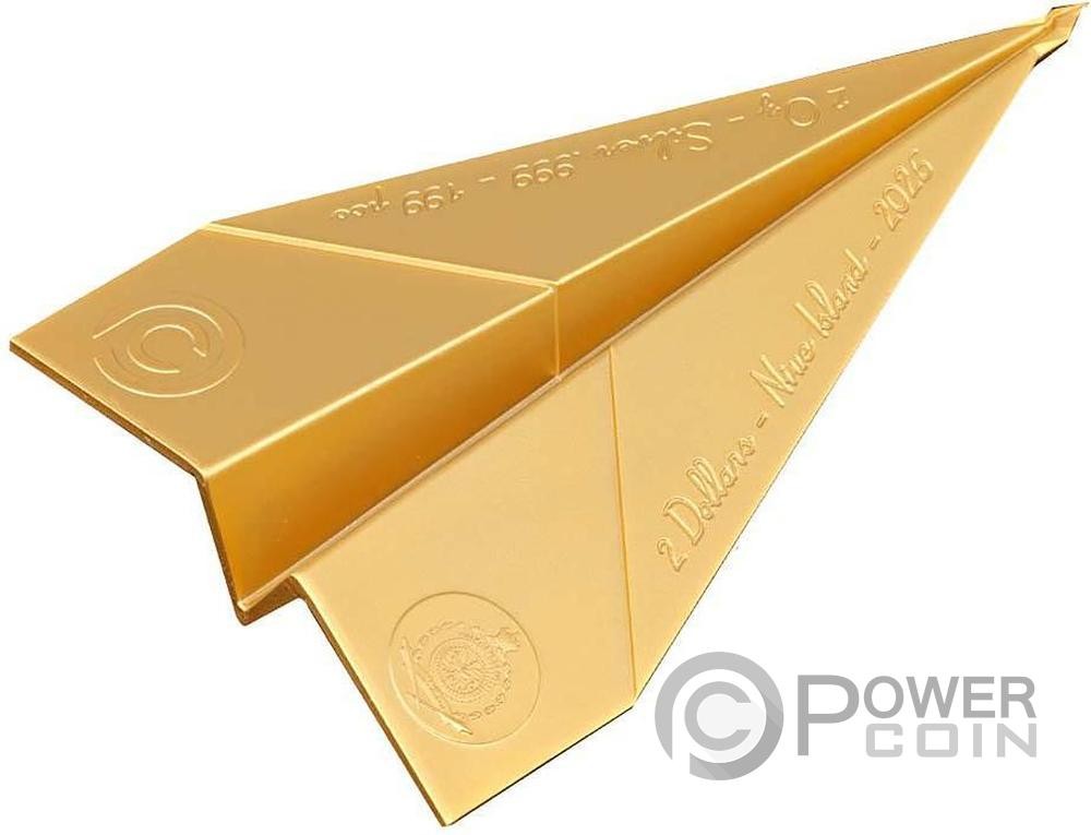 PAPER AIRPLANE Special Edition Gilded Folded Dreams 2 Oz Silber Münze 2$ Niue 2026